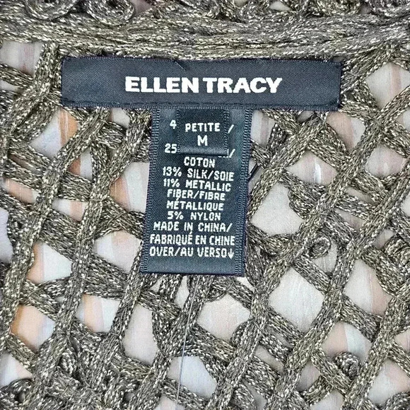 NWT Ellen Tracy Soutache Knit Cardigan and Tank Set Bronze and Gold Petite Med - Picture 7 of 16